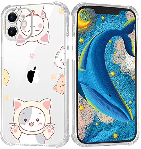 LuGeKe Cute Kawaii Cats Clear Case with Design for iPhone X/XS, Funny Animal Kitty Pattern Cover Slim Soft Transparent Shockproof TPU Bumper, Full Body Protection Personalised Phone Case