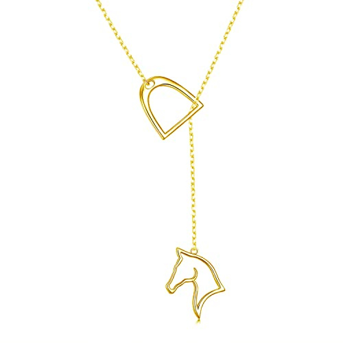 S925 Sterling Silber Lucky Horseshoe Halskette Y Kette Lariat Horse Stirrup Geschenk Schmuck für Frauen Erwachsene Gold