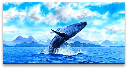 Paul Sinus Leinwandbild 120x60cm Wal spring aus den Wasser Malerisch Blau Kunstvoll Meer