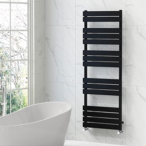 NRG Bathroom Flat Panel Heated Towel Rail Radiator Modern Central Heating Warmer Wall Mounted Ladder Rad 1600×600mm Black