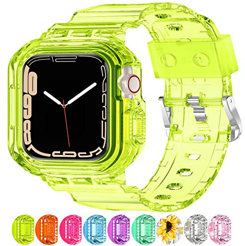 XYF Compatible for Crystal Clear Apple Watch Bands, 45mm 44mm 42mm 41mm 40mm 38mm Bumper Case for Men Women Jelly Sport Case Band for iWatch Ultra 2/1 Series 9 8 7 SE/6 5 4 3 2 1, 42/44/45mm, tpu, no
