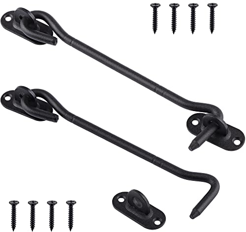 Tahbarshi 2 Pezzi Gancio per Finestra, Gancio Chiusura Porta, Serratura Porta Scorrevole, Chiavistello per Porta, Catenaccio per Cancello, Acciaio Inossidabile, 20 cm, Nero