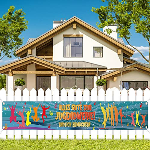 TOPJOWGA Jugendweihe Deko Banner 270 x 35cm - Endlich Erwachsen, Alles Gute zur Jugendweihe - Hintergrund Hängende Deko Girlande für Mädchen und Jungen