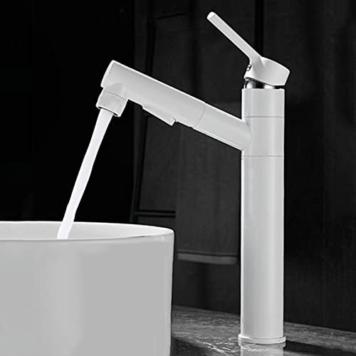 ZYCDP Rubinetto Lavabo con Doccetta Estraibile, Rubinetto Bagno Lavabo Ottone, 3 Funzioni Miscelatore Lavabo, Rubinetti Monocomando Regolazione a Caldo e Freddo, bianco, alto