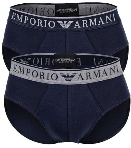 EMPORIO ARMANI Men's Stretch Cotton Endurance 2pack Brief, BLACK/BLACK, XL