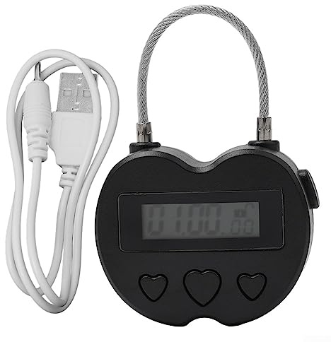 DAZZLEEX Lucchetto con timer in metallo, ricaricabile tramite USB, con display LCD, con timer, 99 ore e 59 minuti, blocco temporizzazione max (nero)