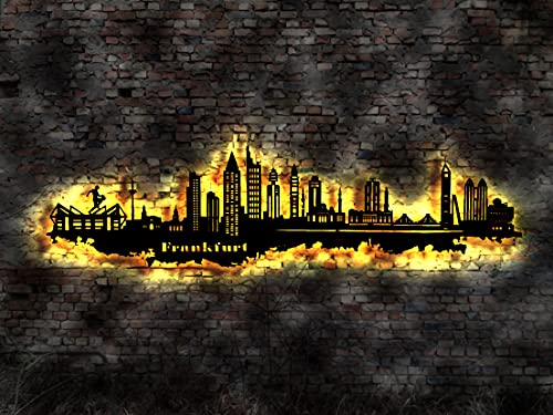 3D Wandbild LED Skyline Frankfurt am Main Aufkleber Sticker Leuchtschild Wandtattoo