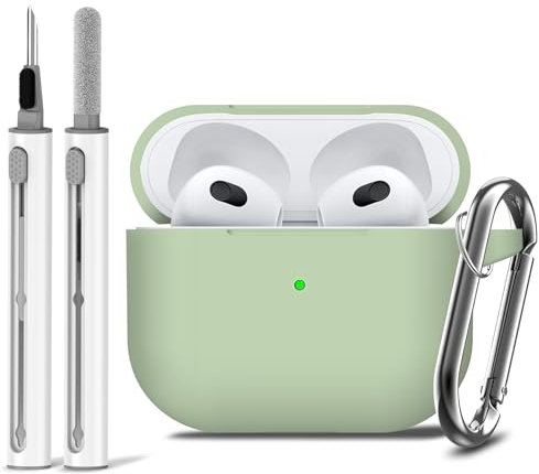 Ljusmicker AirPods 3. Generation Schutzhülle mit Reinigungsset, weiche Silikon-Schutzhülle für Apple AirPods 3. Generation, Ladehülle mit Schlüsselanhänger, stoßfeste AirPod 3 Hülle für Damen und