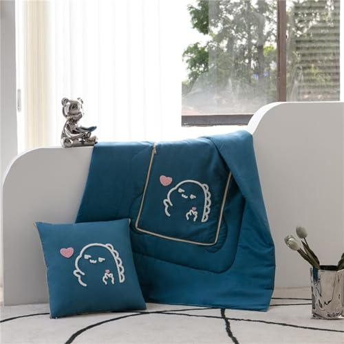 Hixingo Couverture et Oreiller de Voyage 2 en 1, Couverture et Coussin de Voyage Multifonctional Doux et Chaud Plaids Couverture Hiver pour Canapé TV, Bureau, Sieste, Literie (50*50cm,Dinosaure-Bleu)
