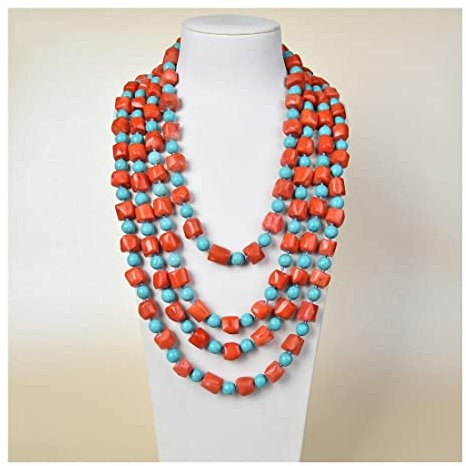 Bijoux Sautoir Rose Orange Corail Bleu Turquoises Perles Collier 100 pouces for les femmes remplissent FUzEgRdLI