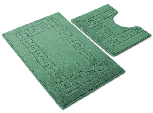 Paradise Products Bath Mat Set - New Greek Rug Style, 2-Piece Non-slip Bathroom Mats (Green)
