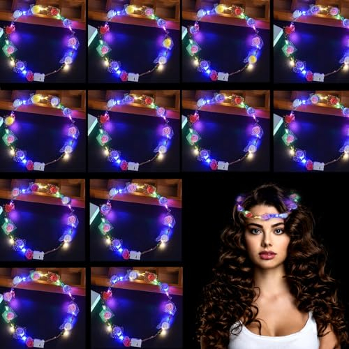 HuaMuDM 16 Pcs LED BlumenHaarband,Haarkranz Leuchtend,Leucht Tiara Haarschmuck, LEDstirnband Mädchen,Leuchtende Blumenkronen