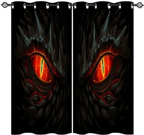 ANHOPE Rot Auge Schwarz Drachen Gardinen Blickdichte Thermo Vorhänge mit Ösen Weich Vorhang Blackout Curtain Wohnzimmer Schlafzimmer Verdunklungsvorhänge 2er Set H 138 x B 168 cm