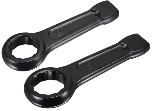 QUARKZMAN 2Stk Schlagende Ringschlüssel 46mm 55mm Hochfester Stahl Schlagring Schlüssel Rostfrei Gerader Handgriff Box Ende Einkopf Schlüssel für Reparatur Auto Schwarz