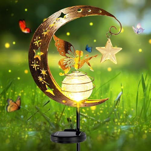 IWTBNOA Mond Solarleuchten Garten Deko Terassendeko, Freien Solarlampe für Außen, Metall Mond Solar, Gartenleuchte Wasserdichte Wegeleuchte, Garten Solarleuchten Dekorative Lichter für Terrasse Rasen