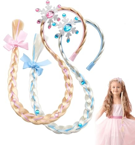 Xinlon 2 Pieces Perruque Enfant Fille, Perruque Raiponce Enfant Fille, Bandeau Tressé Raiponce, Bandeau Princesse Raiponce Tresses, Convient pour les Costumes de Princesse, les Fêtes, le Cosplay