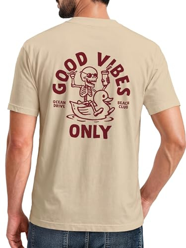 Neverless® Herren T-Shirt Backprint Good Vibes Only Quitsche-Ente Motivprint Rückendruck Sommer Fashion Streetstyle