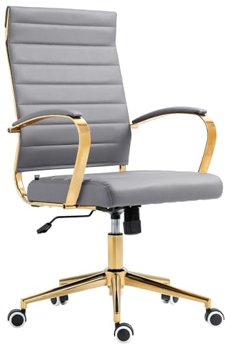 CLP Ergonomischer Bürostuhl Havanna Kunstleder I Höhenverstellbarer Schreibtischstuhl Mit Metall-Gestell In Gold-Optik I 360 Grad Drehbar, Farbe:grau