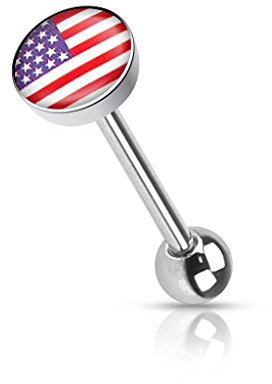 beyoutifulthings Zungen-piercing 2 Kugeln 5/7-mm USA-FLAGGE Silber Piercing-s Chirurgenstahl Barbell-s Stab-länge 16-mm