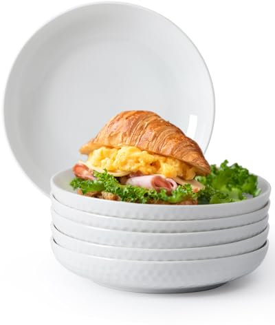 NUTRIUPS Plato de ensalada de 20 x 3,6 cm, plato pequeño de cena de 8 pulgadas, platos laterales de cerámica de 500 ml, plato blanco para comidas pequeñas, juego de 6