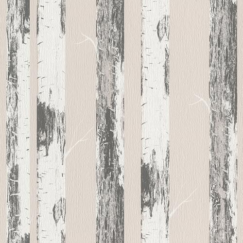 Rasch home style Tapete 285406 - Beige Papiertapete mit Birkenstämmen, Birkenwald - 10,05m x 0,53m