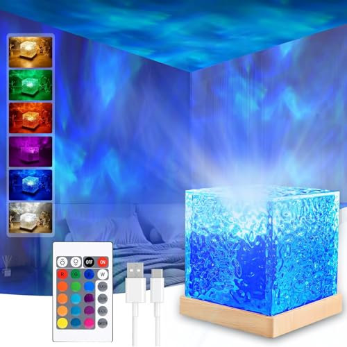 Aurore Projecteur Ciel Etoile, 16 Couleurs LED Lampe Wave Lamp Rechargeable,Télécommande Veilleuse Vague Océanique Projecteur Galaxie Lumiere,Decoration Chambre,Lampe de Chevet Chambre Enfant/Adult