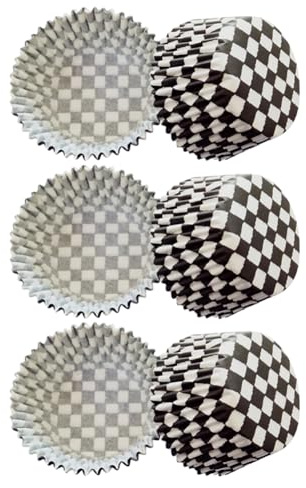 200 Stück schwarz karierte Cupcake-Förmchen Backförmchen Schachbrett Cupcake Wrappers Papier Wraps Muffin Backen Liner Geburtstag Kuchen Dekorationen
