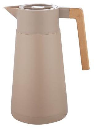 Thermoskanne Kaffeekannen Edelstahl 18/10, Vakuum Isolations, Mit Holzgriff, Thermosflasche Für Heißen Und Kalten Tee Kaffee, Isolierkanne, Für Home Office Hotel (Khaki,2L)
