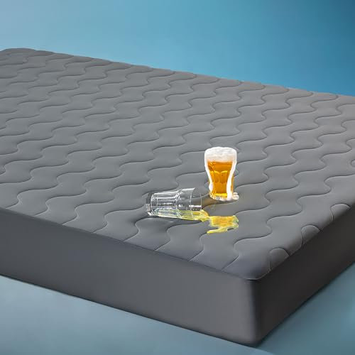 Sonive Matratzenschoner 140x200 cm,Kühlender und wasserdichter matratzentopper mit Nanotex, Jersey Topper 140x200cm, Tiefe Taschen 38cm, Dunkelgrau