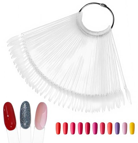 50 PCS Nail Swatch Sticks, Clear Nail Swatches Nails Display Tips with Metal Ring Nails Samples Sticks Art Display for Polish Practice