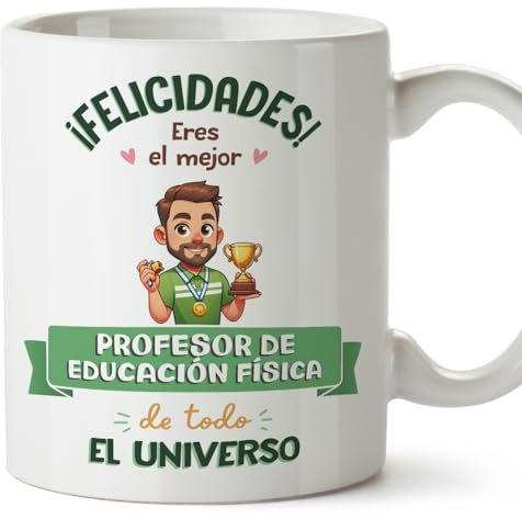 MUGFFINS Tazas para PROFESOR DE EDUCACION FÍSICA hombre - En Español - Mejor Universo Trofeo - 11 oz / 330 ml - Regalo original y divertido