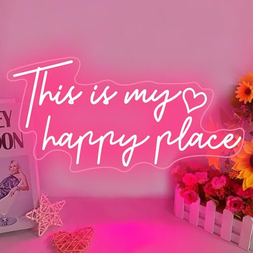 DAKABUKA This is My Happy Place Neon Sign Pink LED Neon Sign Aesthetic Room Decor for Teen Girls Neon Light Signs for Bedroom, Salon,College Dorm, Classroom, Wedding Party Decor Gift