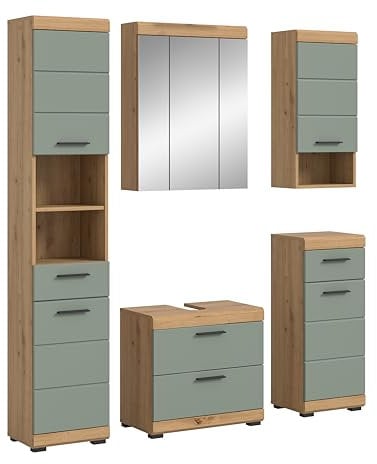 xonox.home Bad Scout X06N3B21 Badkombination Badmöbelset Badset in Salbei und Artisan Eiche Nachbildung, ca. B/H/T: 164x191x34 cm