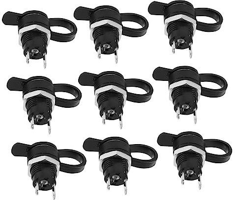 24 Stück Schwarze Dc Einbaubuchse 5,5-2,1 mit Gewinde | Kunststoffausführung, Kappe, für 2,1mm Dc Stecker und Elektronische Geräte