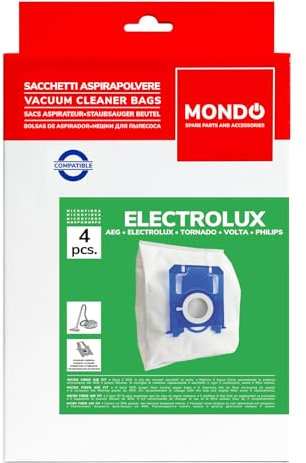 MONDO, Confezione 4 Sacchetti per Aspirapolvere in Microfibra, Compatibili con Aspirapolvere Philips, Aeg e Electrolux, S-Bag Classic, Elevato Potere Filtrante, Chiusura Igienica