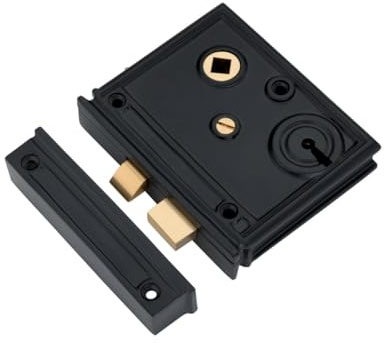 Infinity Decor Serratura tradizionale in ferro nero verticale con chiavi set 80 mm x 100 mm – serratura di sicurezza ideale per porte interne ed esterne