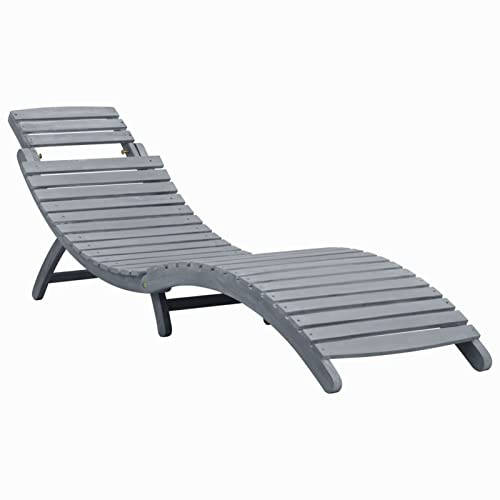 Grau Gewaschene Liege aus massivem Akazienholz, Garten-Sonnenliege, Campingbett zum Entspannen für Strand, Outdoor, Balkon, Terrasse