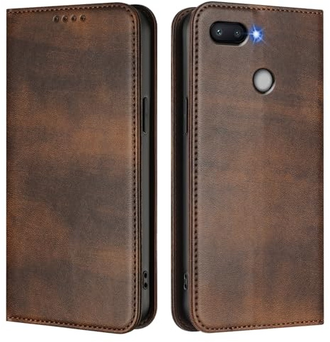 GOGME Hülle für Xiaomi Redmi 6 /6A, Premium Leder Handyhülle mit RFID-Schutz, Brieftasche Schutzhülle mit Kartenfächern und Ständer - Braun