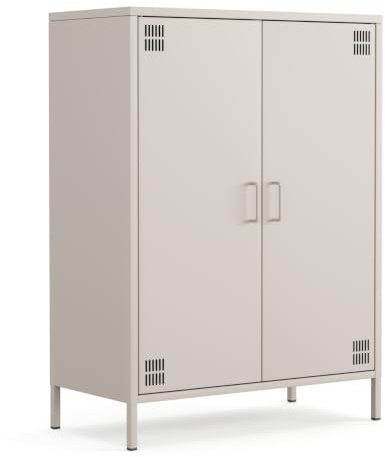 furni24 Metall Sideboard – Küchenschrank mit Türen und verstellbaren Ablagen – Robuste und stilvolle Aufbewahrungslösung für Küche, Wohnzimmer und Esszimmer- mit 2 Türen, Beige
