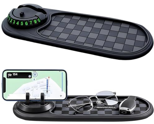 YAYNO Multifunction Car Anti-Slip Mat Auto Universal Phone Holder Auto Antirutschmatte Handyhalterung 360° Drehbar Anti-Rutsch-Armaturenbrett Matte mit Parknummer Silikon-Matte für Handy, Schlüssel