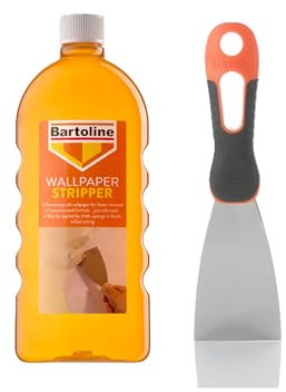 Bundle of Bartoline Wallpaper Stripper 1L – Fast-Acting Concentrated Solution for Easy Wallpaper Removal + Tetrion Filler Knife