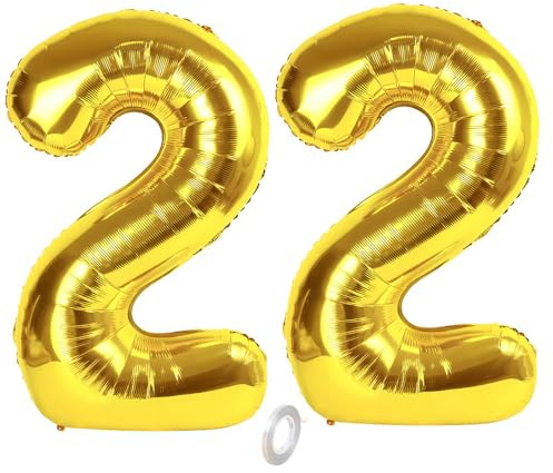 Balorise 40 Pouces Aluminium Ballon Géant Or Chiffre 22, Gonflable Hélium, Grand Numéro 0-9, 10-100 (101cm), Décoration de Doré Foil Ballons pour Fête d'anniversaire et Mariage