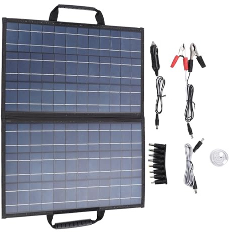 Kit panneau solaire 80 W pliable et portable en silicium polycristallin, chargeur solaire avec réglage d'angle, double port USB, charge rapide pour camping, randonnée,