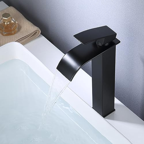 Rubinetto miscelatore per lavabo a cascata, per acqua calda e fredda, alto e piatto, rubinetto monocomando per bagno