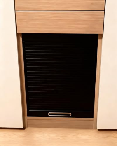 Puerta Plegable Kit de Puerta Tambor Negro 600 mm Ancho, Solo Puertas Reemplazo para Muebles Cocina, Panel Corredizo Listón Individual Bajada para Autocaravana(600x570mm/24x22in)
