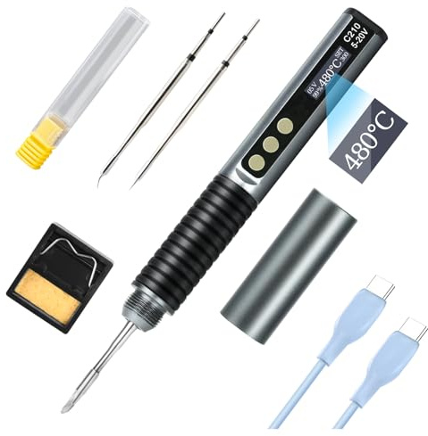 diymore 70W Smart Soldering Iron Kit, Portable Digital Soldering Iron Pen with OLED Screen, Adjustable Temperature 150-480°C, PID Control, Fast Heating,Auto Sleep, with USB-C Cable & 3 Soldering Tips