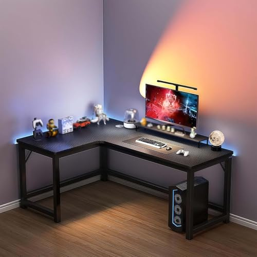 GAOCUNBING L-förmiger Gaming-Schreibtisch, Eckschreibtisch, Computer-Arbeitsplatz, Kohlefaser-Finish, Kabelmanagement, 100 kg Tragkraft, Eck-Computer-Gaming-Schreibtisch links, 120 x 100 cm