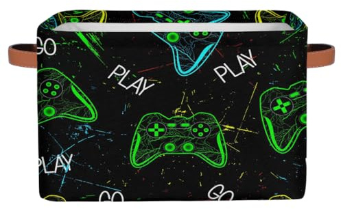 Storage Baskets, Game Controller Large Foldable Rectangle Organizer Storage Box Bin with Sturdy Handles for Kids Toys, Clothes, Book, Home & Nursery Decor, Gift Basket