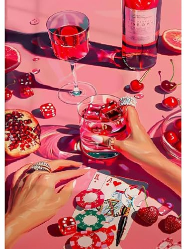 NAIMOER Diamond Painting, Pinkes Poker 5D Diamant Painting Bilder, Vintage Pink Diamant Painting Set für Erwachsene und Anfänger, DIY Mosaik Bastelset für Haus Wanddeko, 30x40cm