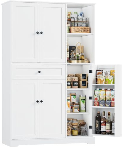 FirFurd Küchenschrank mit Gewürzregal, Mehrzweckschrank, Buffetschrank | Küchenschrank mit Schublade, Vorratsschrank, Buffetschrank, Küchenmöbel, Hochschrank für Küche, Esszimmer Wohnzimmer